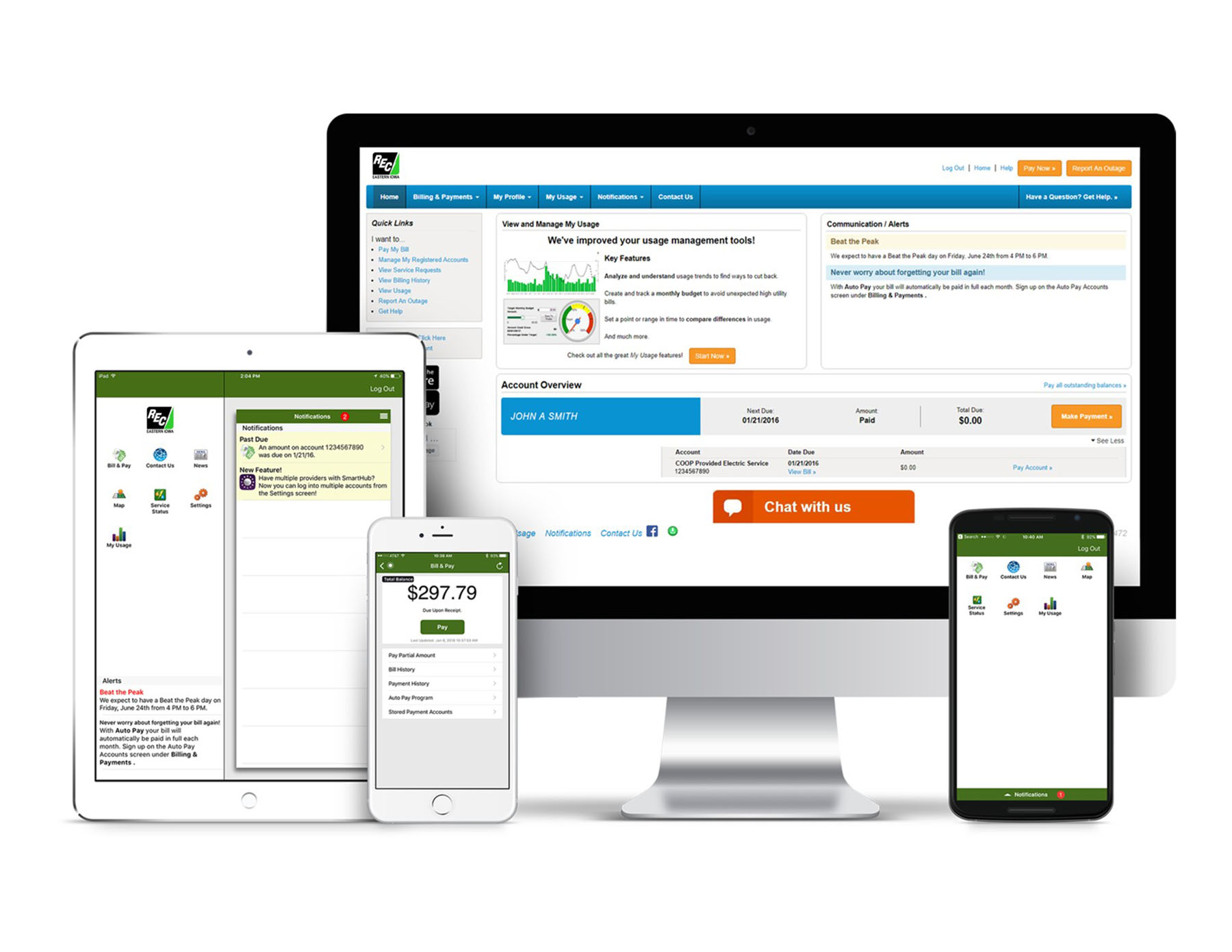 account management UI on various devices from desktop, ipad, to mobile