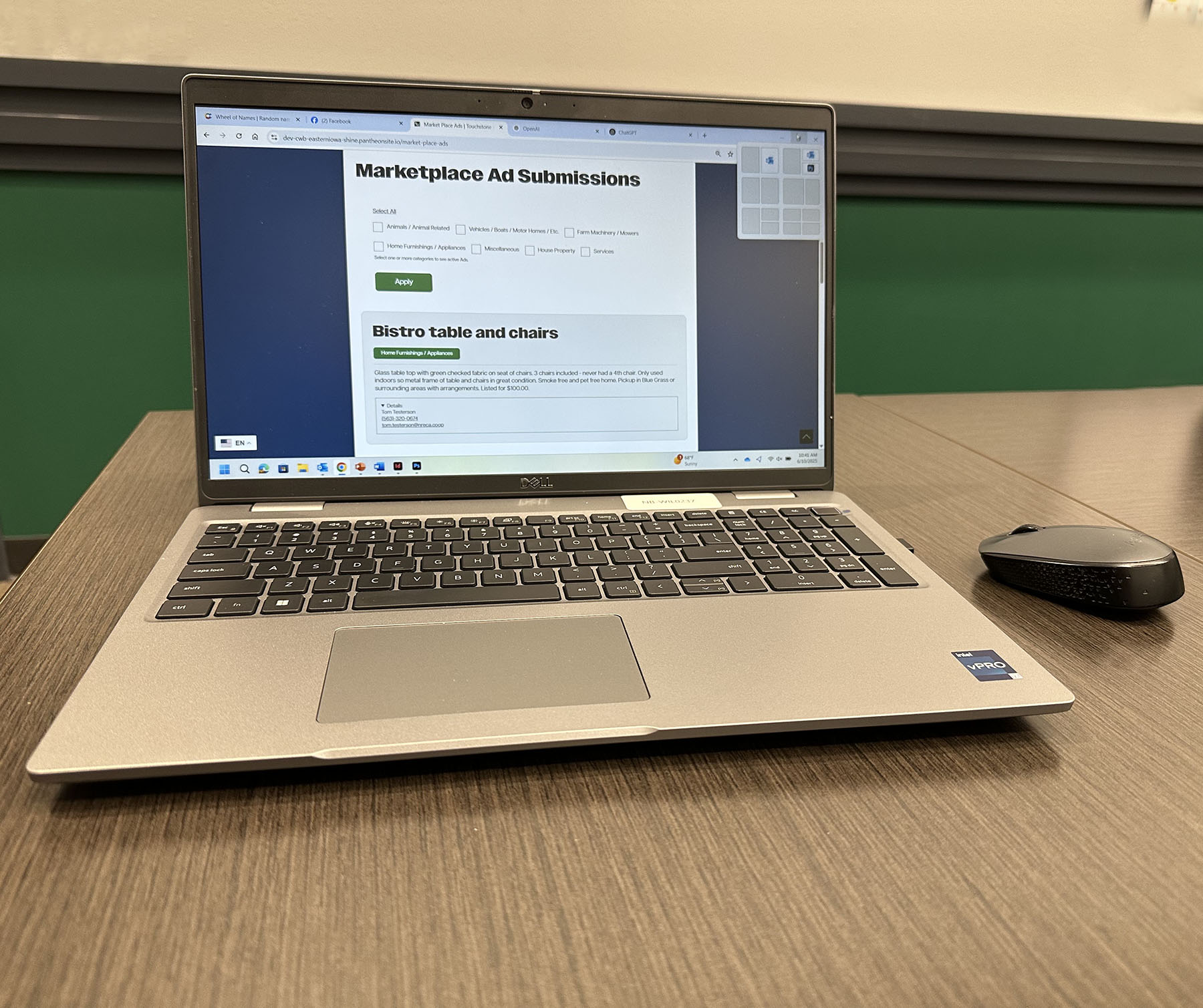 Marketplace website on laptop
